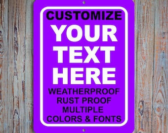 Purple Custom Metal Sign: Personalized Text, Indoor/Outdoor Aluminum