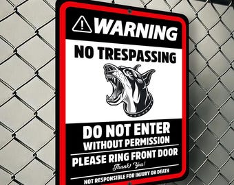 Warning No Trespassing Sign: Doberman Guard Dog, Weatherproof Aluminum