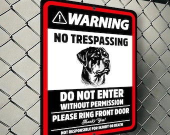 Warning No Trespassing Sign: Rottweiler Guard Dog, Weatherproof Aluminum