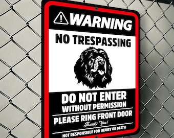 Warning No Trespassing Sign: Newfoundland Guard Dog, Weatherproof Aluminum
