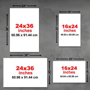 Graphic showing custom metal sign size options including 24x36, 36x24, 16x24, and 24x16 inches. This chart helps you choose the perfect vertical or horizontal orientation for your personalized business sign, outdoor property signage, or custom wall decor.