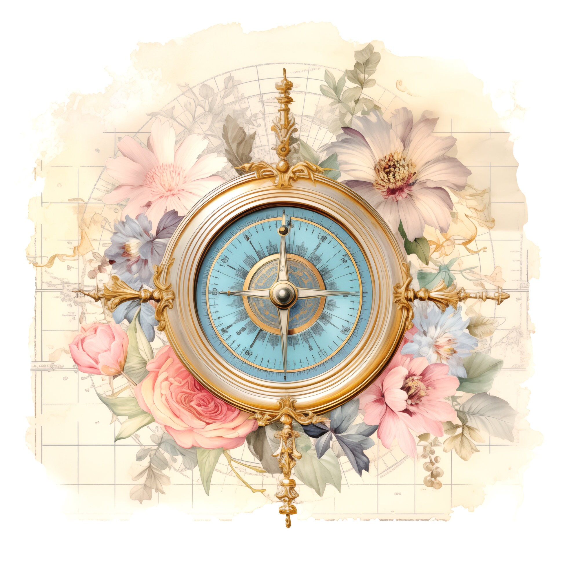 Vintage Compass Clipart Bundle, 10 High Quality Printable Jpgs ...