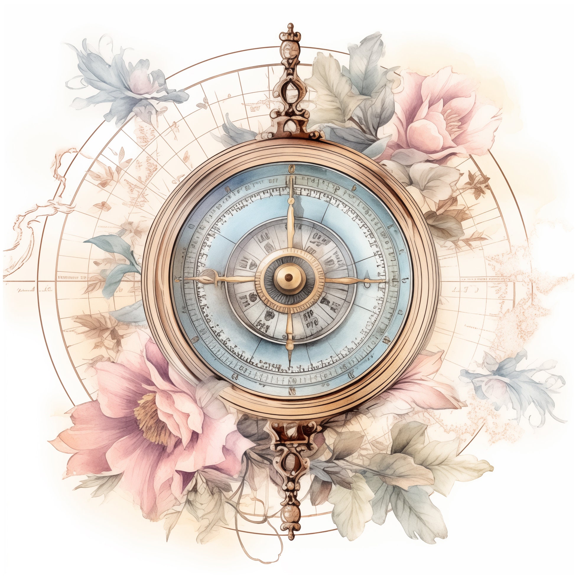 Vintage Compass Clipart Bundle, 10 High Quality Printable Jpgs ...