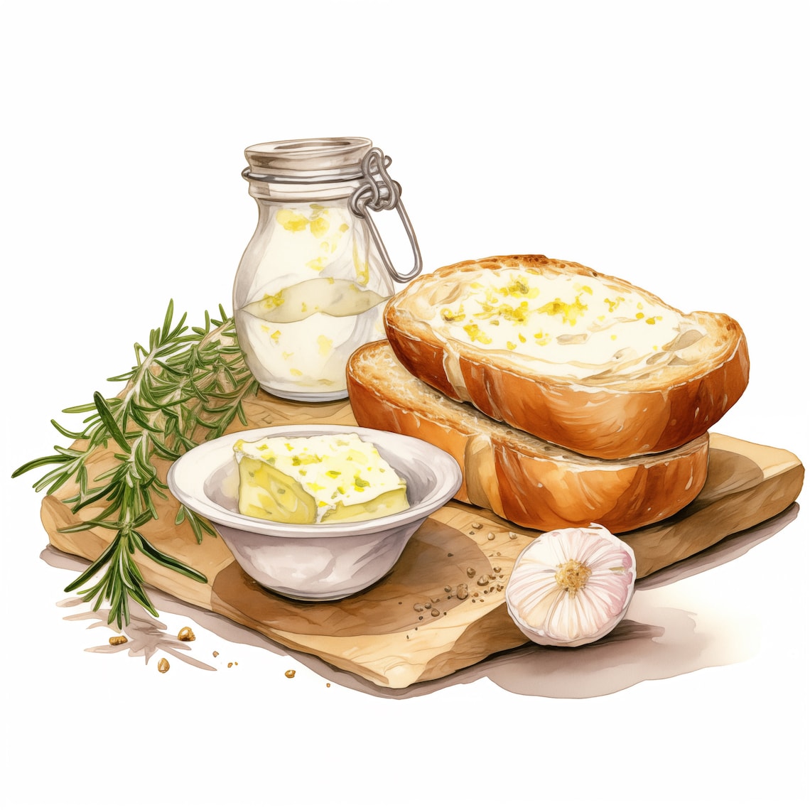 Watercolor Garlic Bread Clipart Bundle, 12 High Quality Printable Jpgs ...