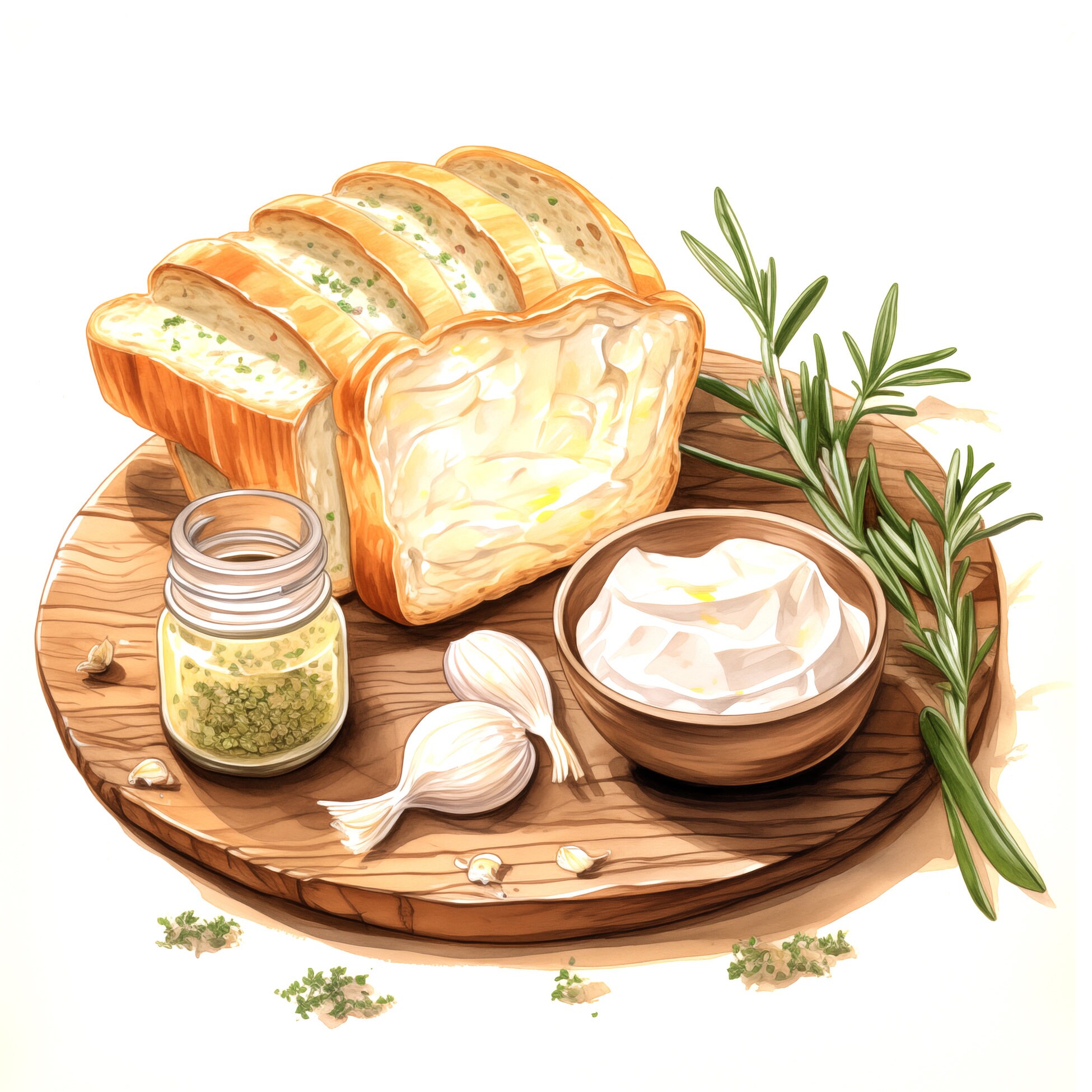 Watercolor Garlic Bread Clipart Bundle, 12 High Quality Printable Jpgs ...