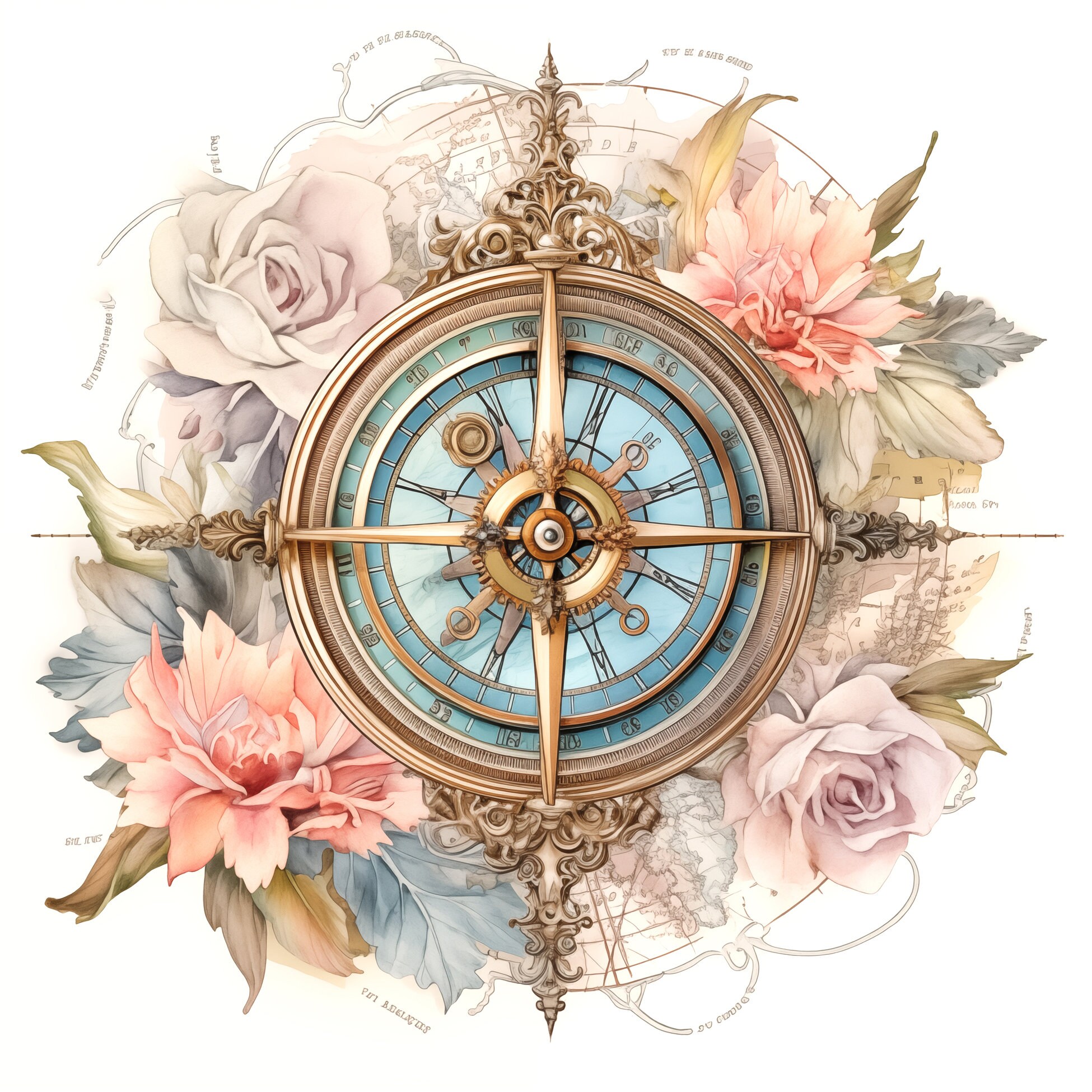 Vintage Compass Clipart Bundle, 10 High Quality Printable Jpgs ...
