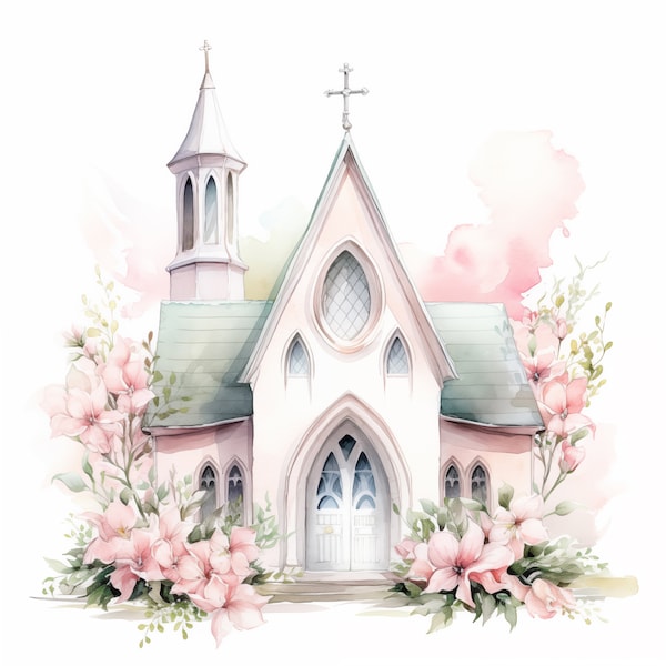 Watercolor Church Clipart Bundle, 10 High Quality Printable JPGs, Journaling, Scrapbook, Digital Download, Printable