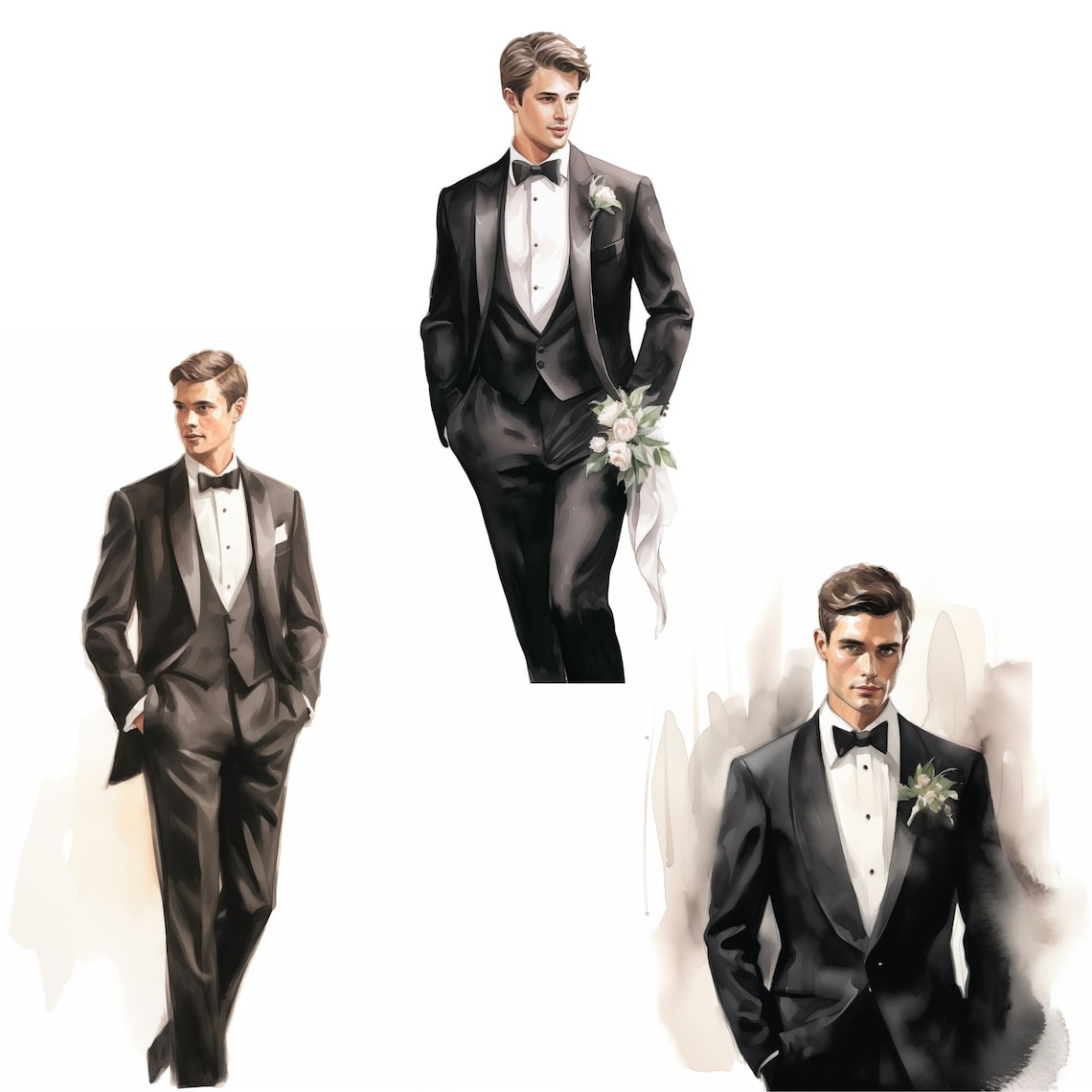 Watercolor Groom Clipart, 20 High Quality Printable Jpegs, Journaling ...