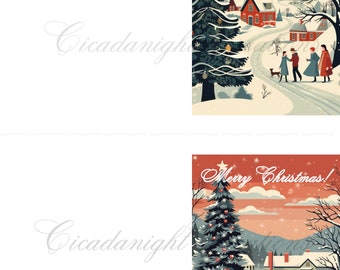 Whimsical Christmas Card Printable - Blank Inside (2 Cards)