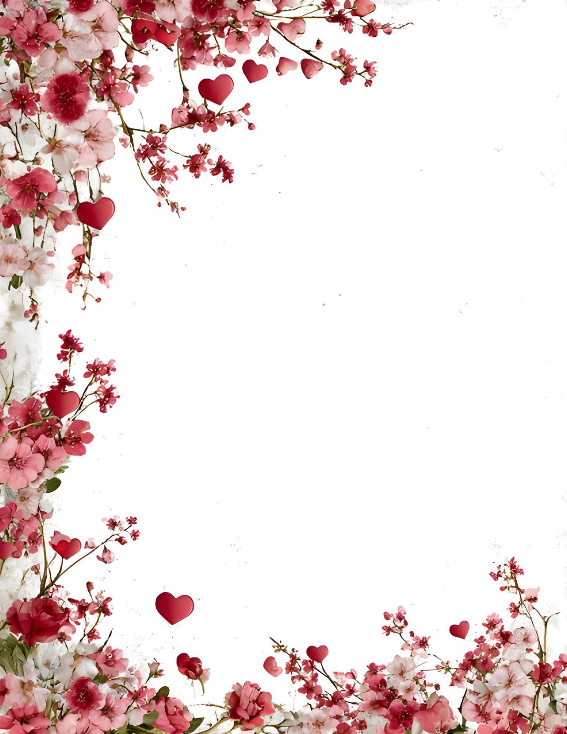 Little Hearts and Flower Border Print Border Printable Writing Paper ...