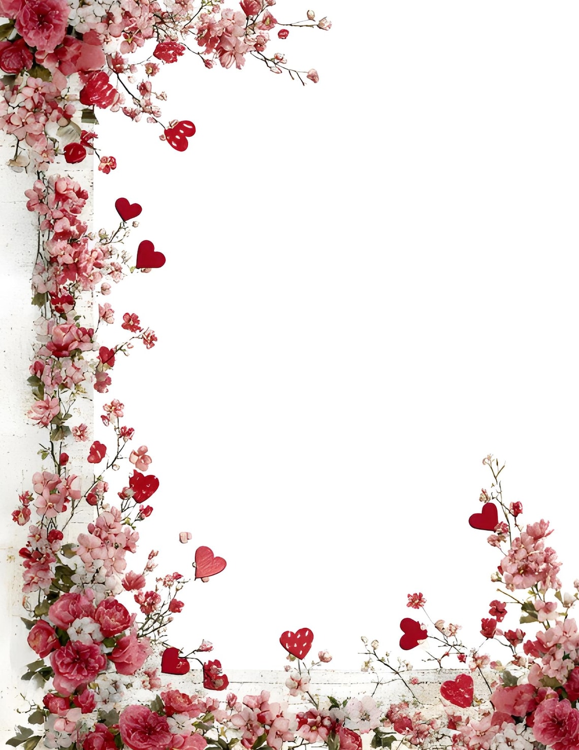 Little Hearts and Flower Border Print Border Printable Writing Paper ...