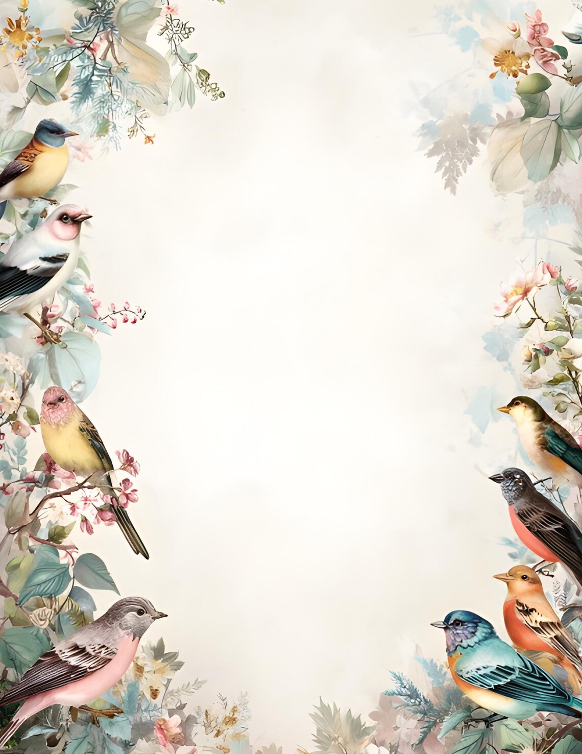 Pretty Birds Border Writing Paper Design - Lot of 5 - Etsy