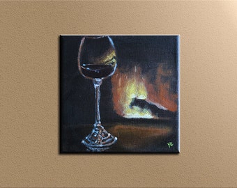 Cosy wine - acrylic painting - original - acrylic - painting - canvas - canvas - home decor - room decor - artwork -.