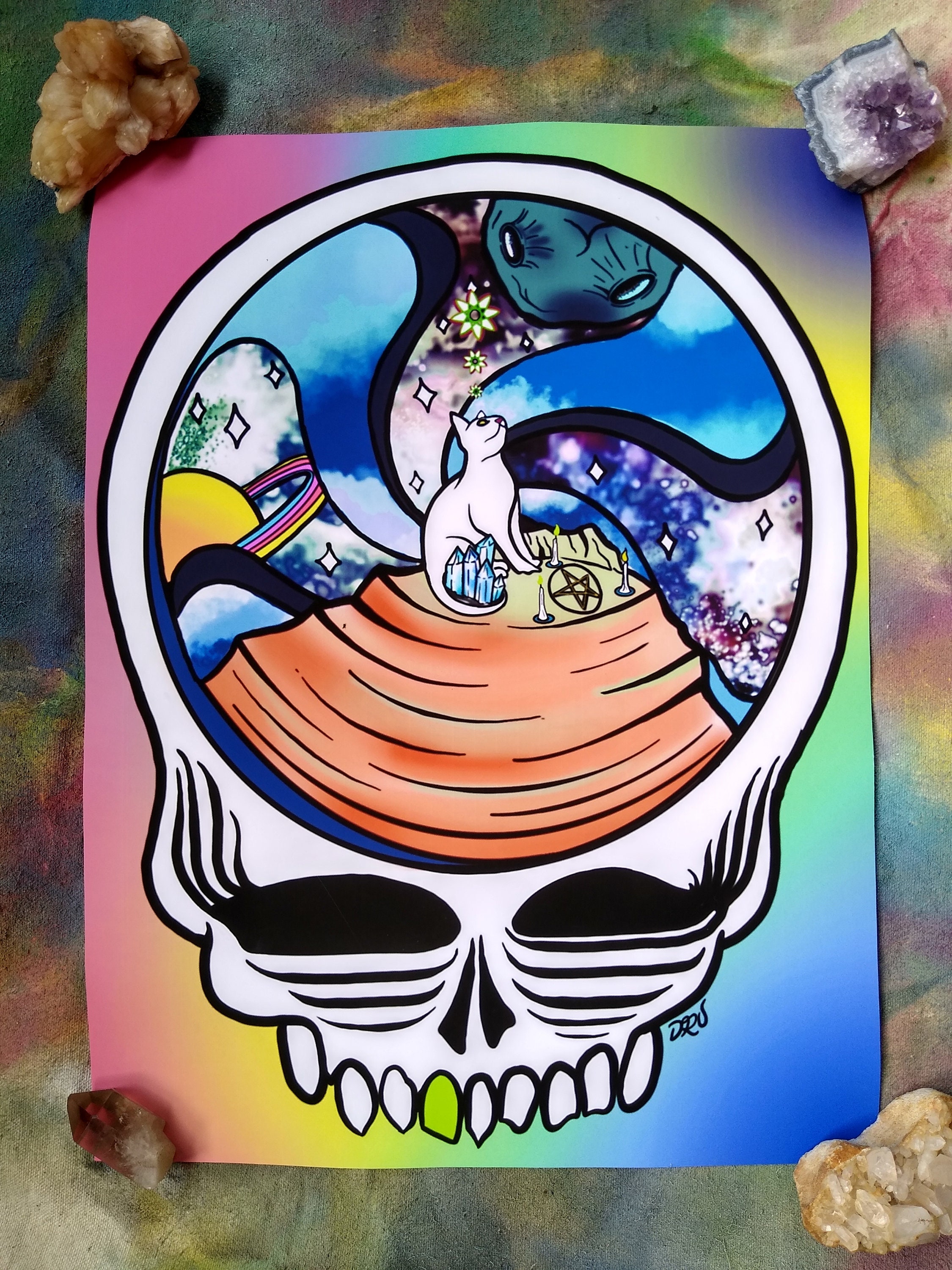 Cats Under The Stars Grateful Dead 12x16 Illustration Matte Etsy