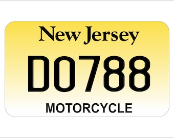 Placa de matrícula personalizada para ATV, tamaño motocicleta, color amarillo de Nueva Jersey