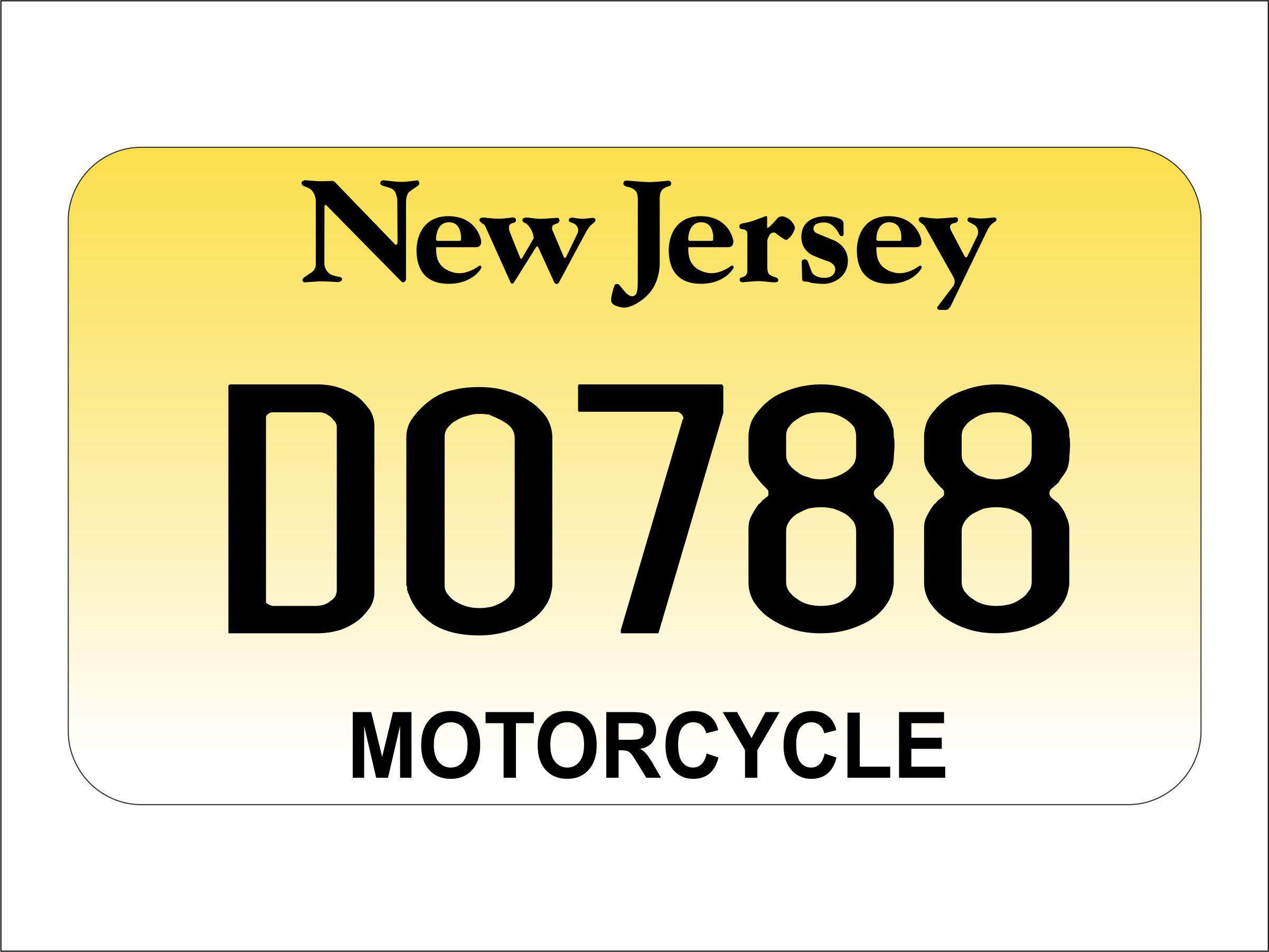 New Jersey Yellow Motorcycle Size Personalized Novelty ATV License