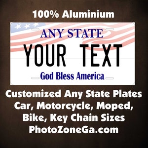 Qualsiasi stato USA bandiera onda personalizzato novità ATV ciclomotore mini moto portachiavi targa