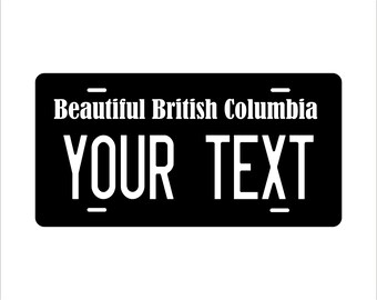 Placa de matrícula personalizada para minimoto, ATV, automóvil, Columbia Británica, Canadá, color negro