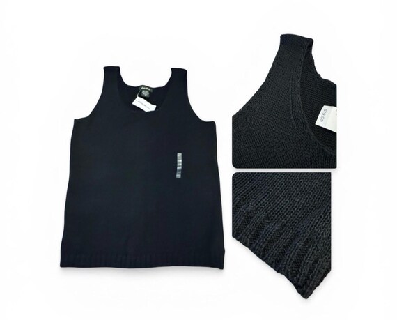 Eddie Bauer, Vintage 90s Eddie Bauer Knit Tank Top Black M Hong Kong New with Tags