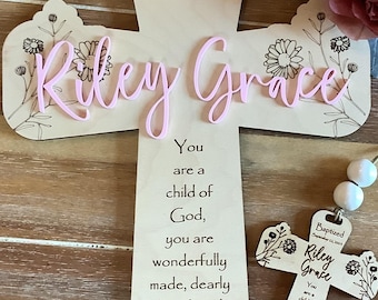 Personalized Baptism Gift for Girl, Wall Cross with Psalm 139 verse Also for Dedication, Christening, Confirmation. Ships Quickly from IL