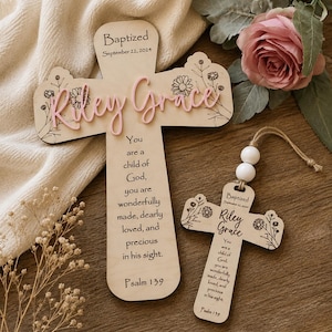 Baptism Gift for Baby Girl | Custom Wall Cross | Psalm 139 | Ships in 1-3 Days From Illinois