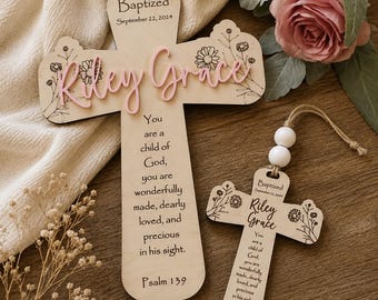 Baptism Gift for Baby Girl | Custom Wall Cross | Psalm 139 | Ships in 1-3 Days From Illinois