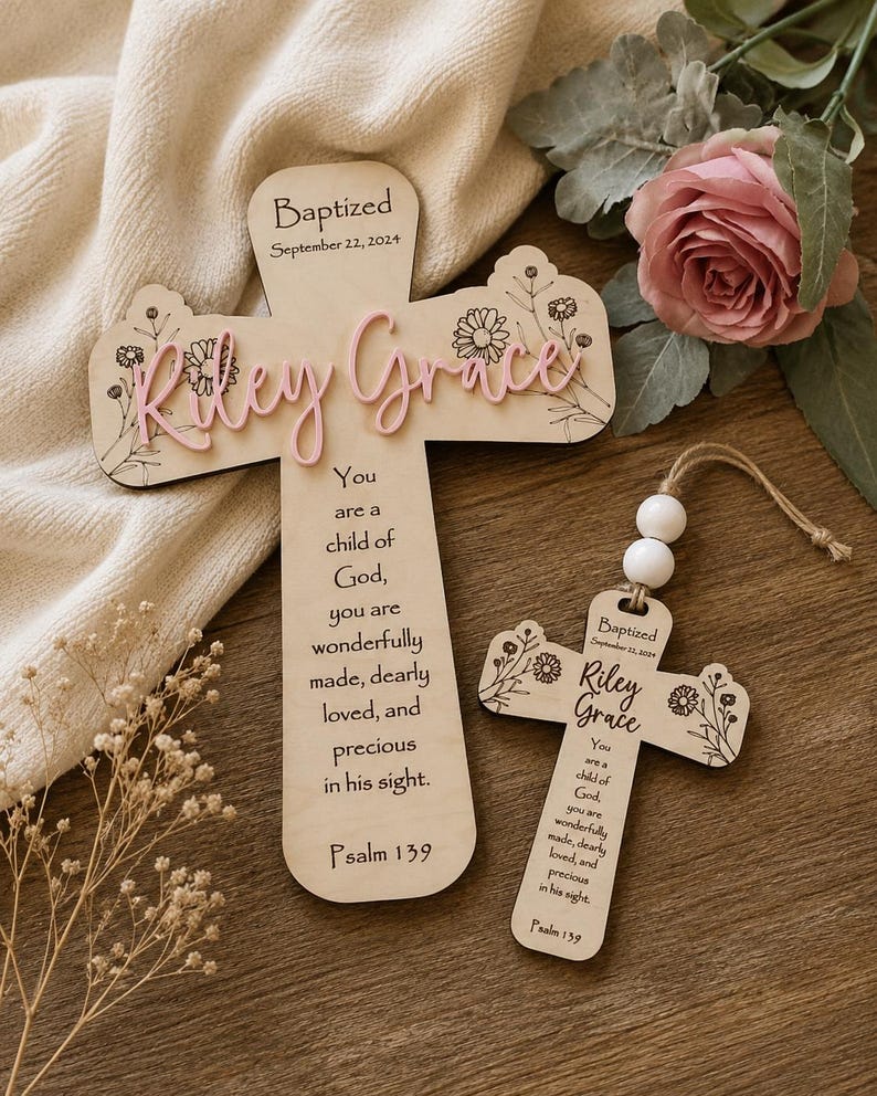 Baptism Gift for Baby Girl | Custom Wall Cross | Psalm 139 | Ships in 1-3 Days From Illinois image 1