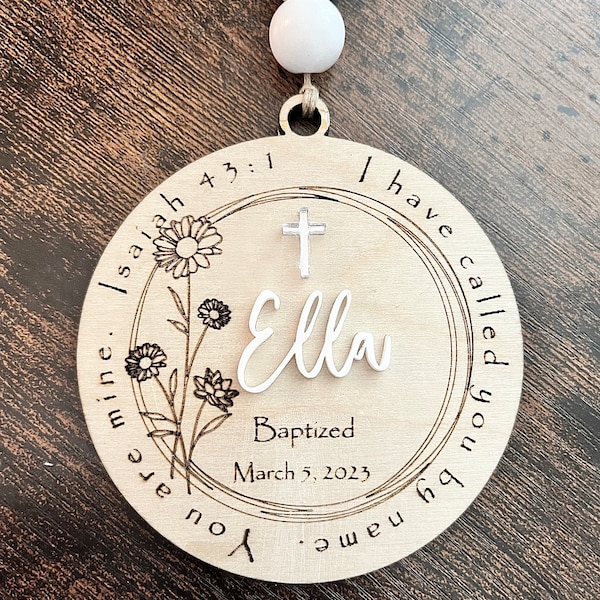 Floral Baptism Ornament Custom with Name and Date. Baptism Gift, Baptism Cross, Baptism Gift for Girl, Christmas Ornament. Ships in 1-3 Days
