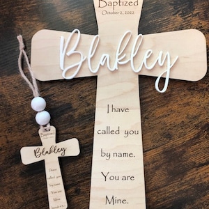 Personalized Maple Wood Engraved Baptism Gift for Girl or Boy,  Christening Cross with Baptism Date and Name, Baptism Gift. Ships in 1-3 Day