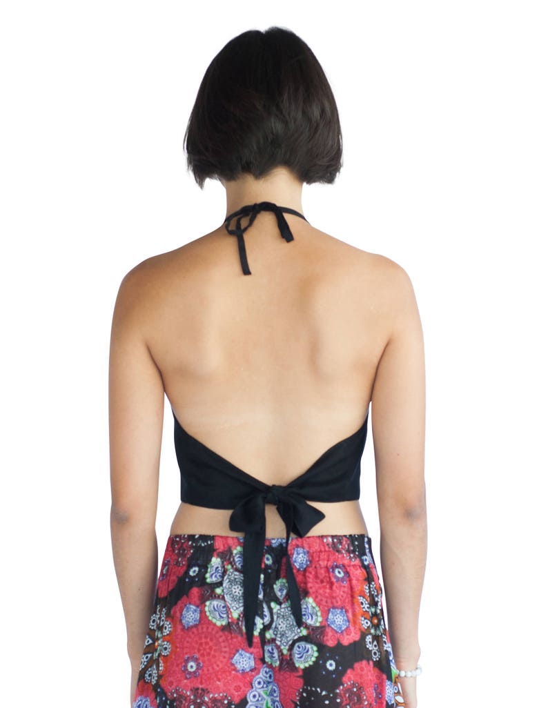 Women/'s Braless Open Back Halter Top in Black by Tropic Bliss