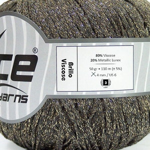 Brillo Viskose Grau Gold Garn stricken häkeln durch Eis Garne 50gr 110m Bluse, Bikini, Short, Stirnband
