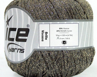 Brillo Viscose Grey Gold Yarn Knitting Crochetting by Ice Yarns 50gr 110m Blouse, Bikini, Short, Headband