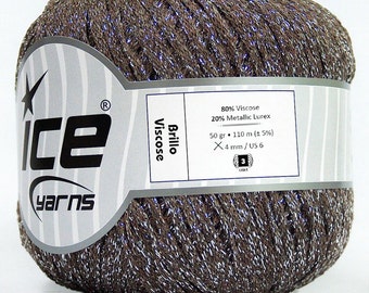 Brillo Viscose Silver Brown Yarn Knitting Crochetting by Ice Yarns 50gr 110m Blouse, Bikini, Short, Headband