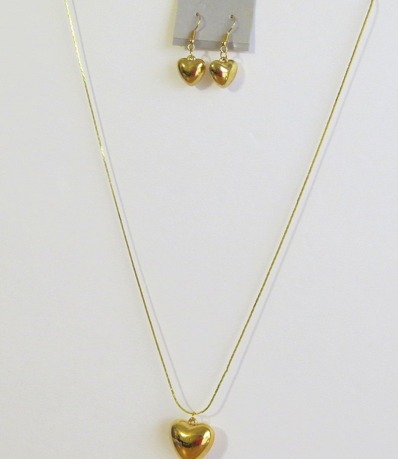 Gold Plated Heart Charm Chain Necklace and Earrings, Valentine's Day