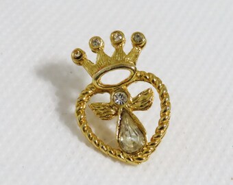 1997 Avon Rhinestone Angel Heart Crown Pin