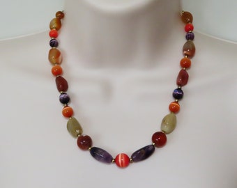 Multi gemstone beaded necklace, Multi color gemstone necklace, Cat's eye necklace