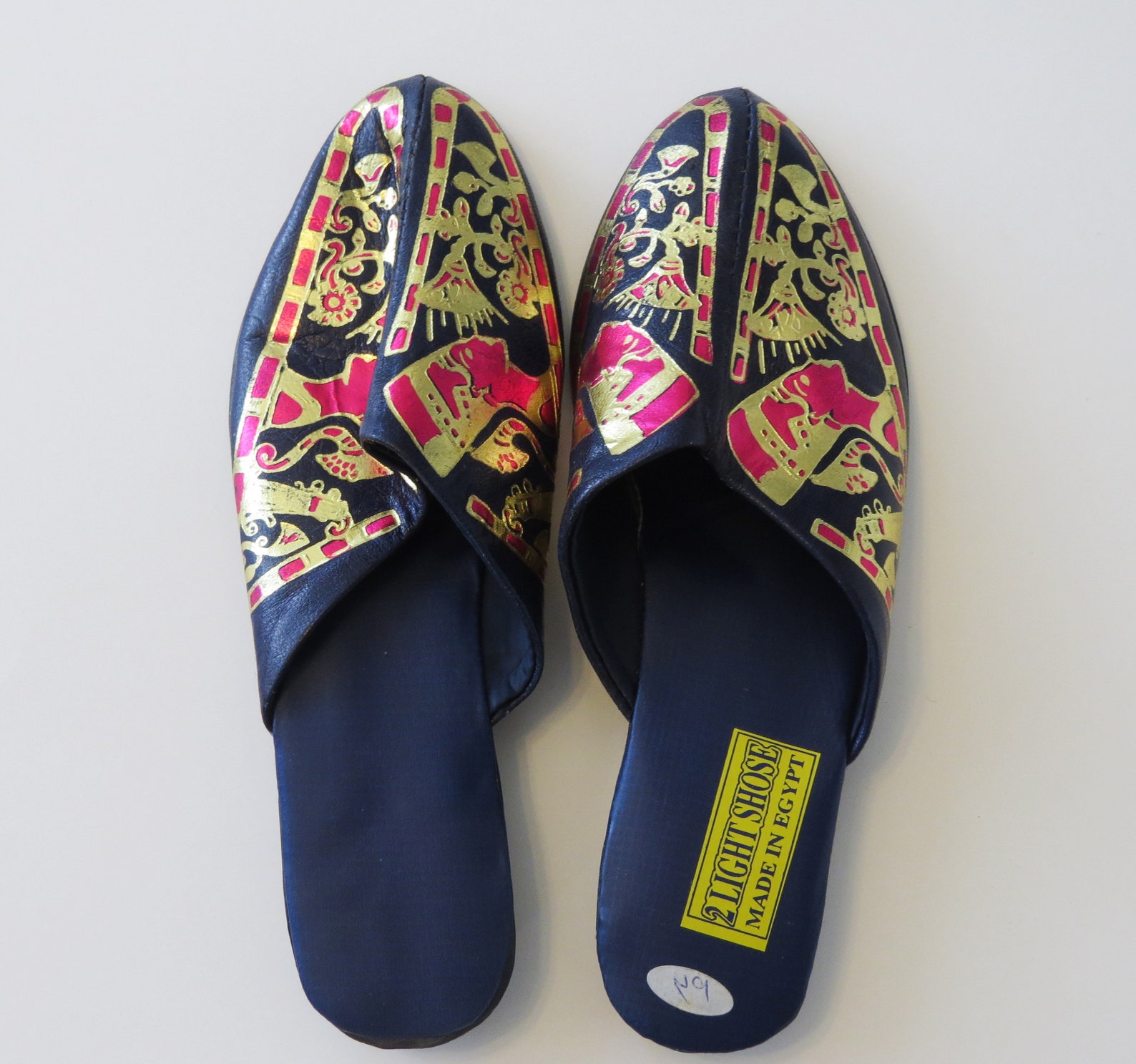 Vintage new Egyptian shoes Blue Egyptian painted shoes Etsy