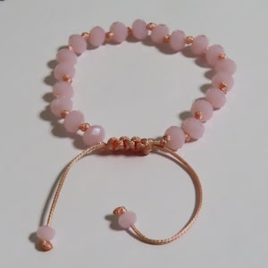 Pink crystal adjustable macrame beaded bracelet