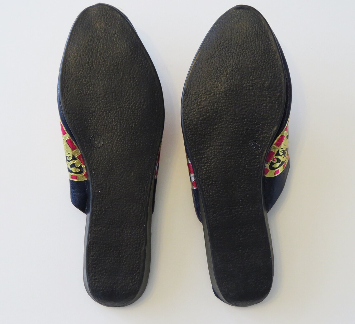 Vintage new Egyptian shoes Blue Egyptian painted shoes Etsy