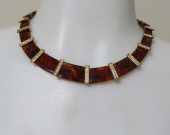 Vintage Kiam Family  Graduated Rhinestone Faux Tortoise Collar Necklace