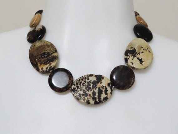 Gemstone statement necklace, large flat jasper an… - image 2