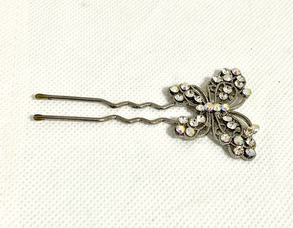 Crystal Rhinestone Butterfly Hair Pin: Silver Bridal Hair Stick