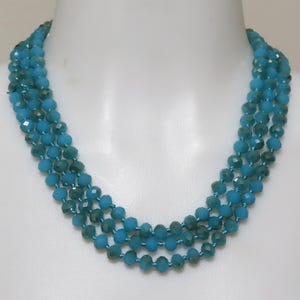 Vintage Blue Crystal Beaded Long Necklace: Metallic Glass, Hand Knotted