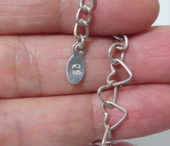 Sterling silver heart links chain with crystal he… - image 2