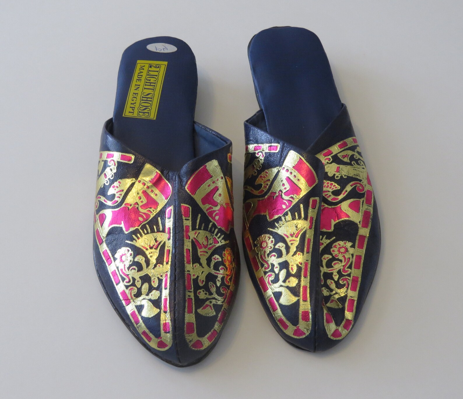 Vintage new Egyptian shoes Blue Egyptian painted shoes Etsy