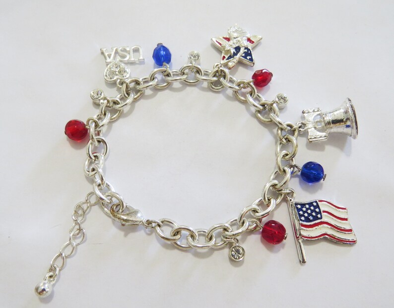 American Flag Charm Chain Bracelet Liberty Bell Charm Etsy