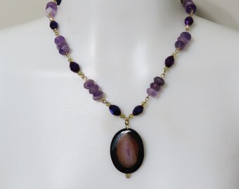 Ensemble Boucles D'oreilles Et Collier Perles D'améthyste - Pierres Véritables, Neuf