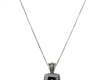 Vintage Sterling Silber Anhänger Schwarz Onyx Halskette: Markasit Design