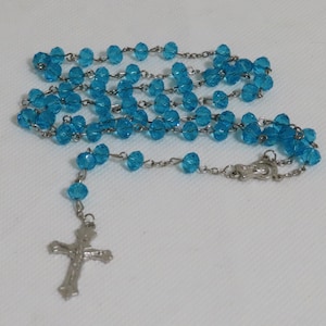 Light blue crystal glass rosary, Religious rosary, Beaded rosary.