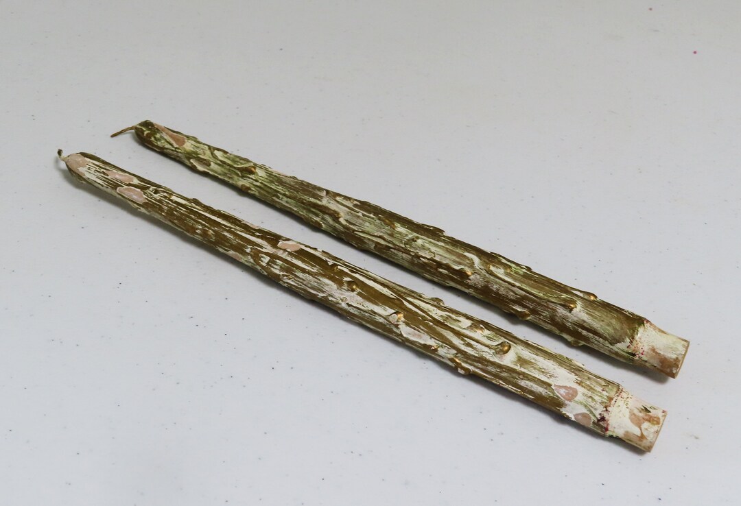 2 Vintage MCM Tapered Faux Wooden Candles With a Gold Fleck Etsy